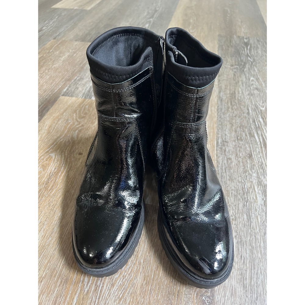 Salvia Demi Boots‎ Women 41 Black Patent Leather Lug Sole Sock Ankle Bootie